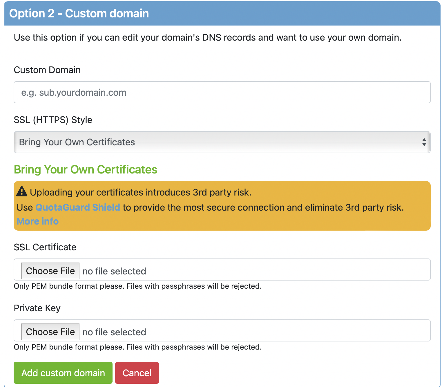 Custom Domain - XL Routes Static